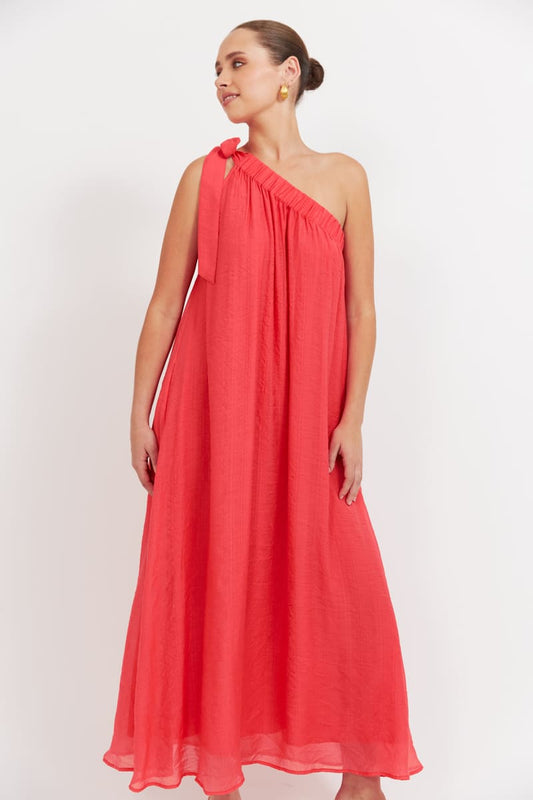 HAVEN Baja One Shoulder Dress Punch