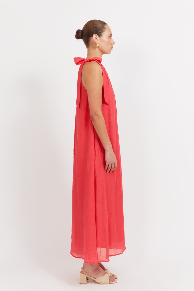HAVEN Baja One Shoulder Dress Punch