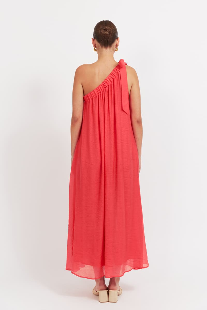 HAVEN Baja One Shoulder Dress Punch