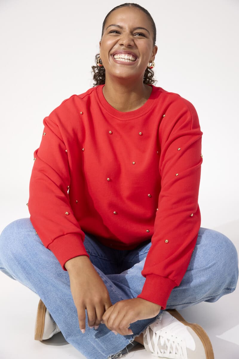 HAVEN Boston Studded Sweatshirt Red