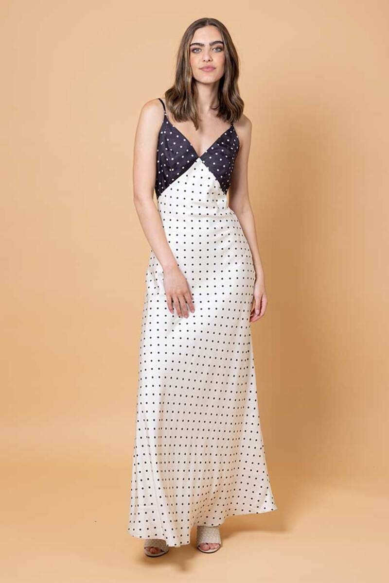 AMAYA Kinsley Polka Dot Dress CreamBlk