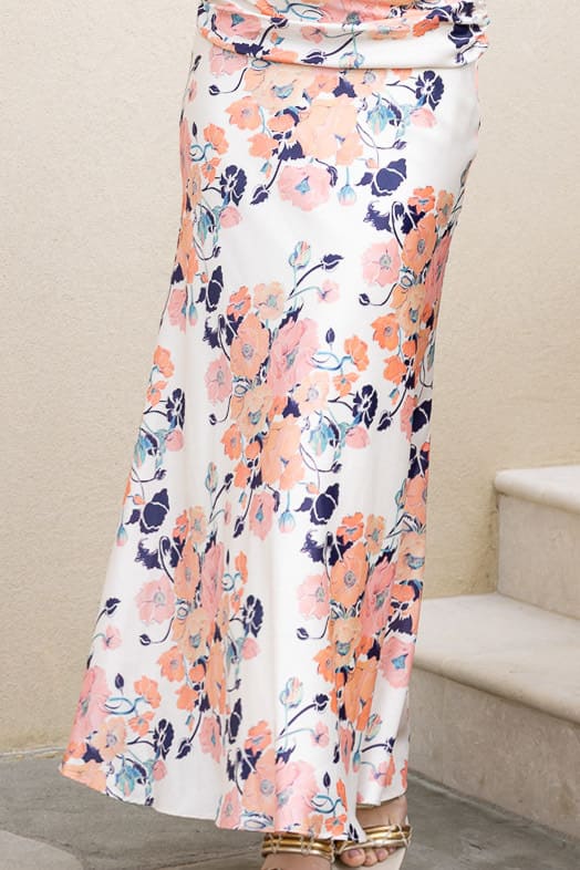 AMAYA Gianna Satin Maxi Skirt Floral