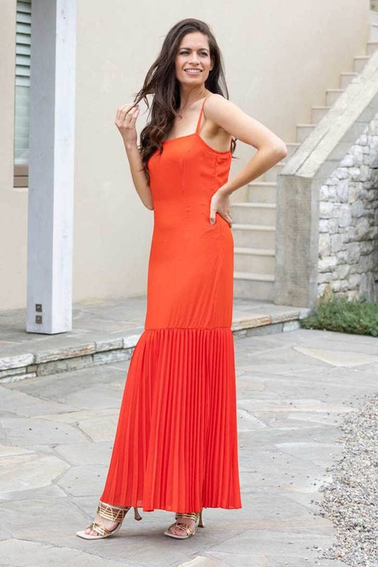 AMAYA Lola Pleated Maxi Dress Orange