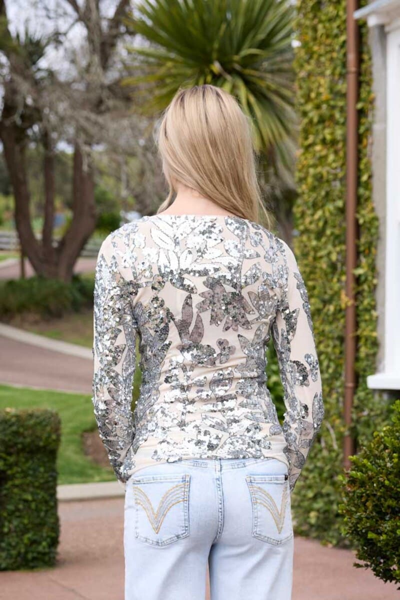 AMAYA Corbett Seq LSleeve Top SilverCr