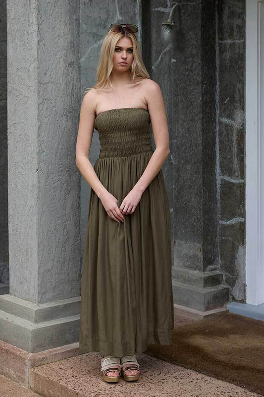 AMAYA Jojo Strapless Maxi Dress Khaki