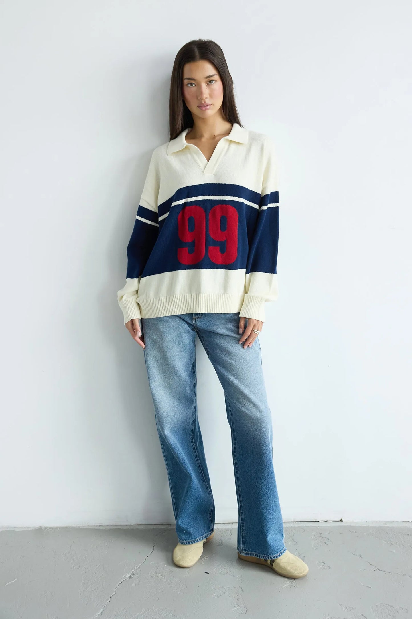 ABRAND 99 Rugby Knit Sweater BlueStripe