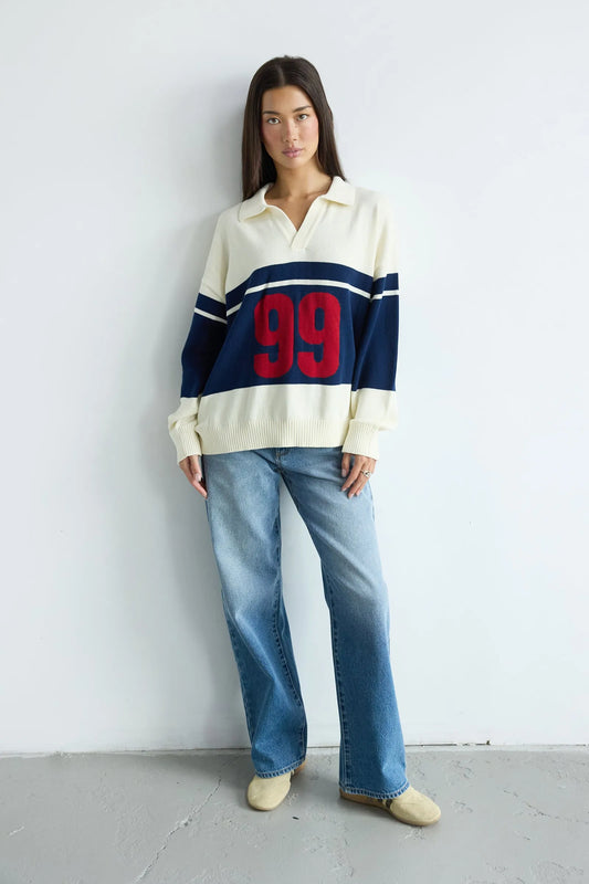 ABRAND 99 Rugby Knit Sweater BlueStripe