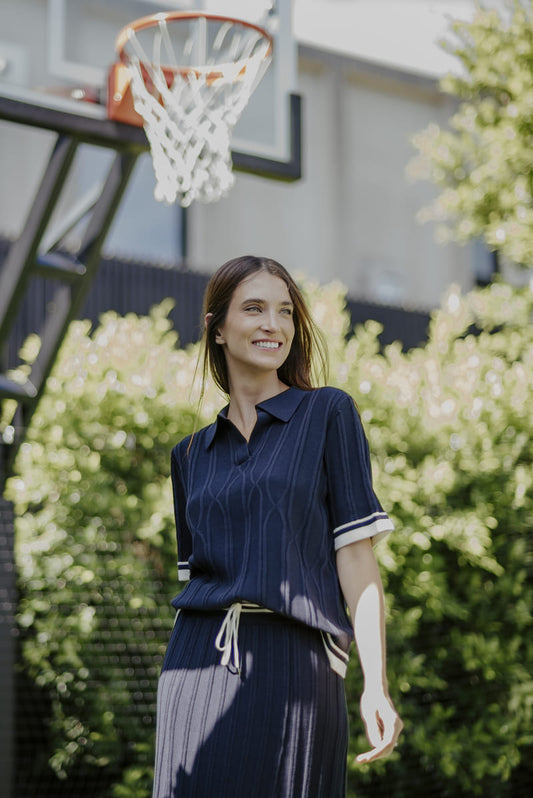 B&L Open Polo Tipping Top NavyCr