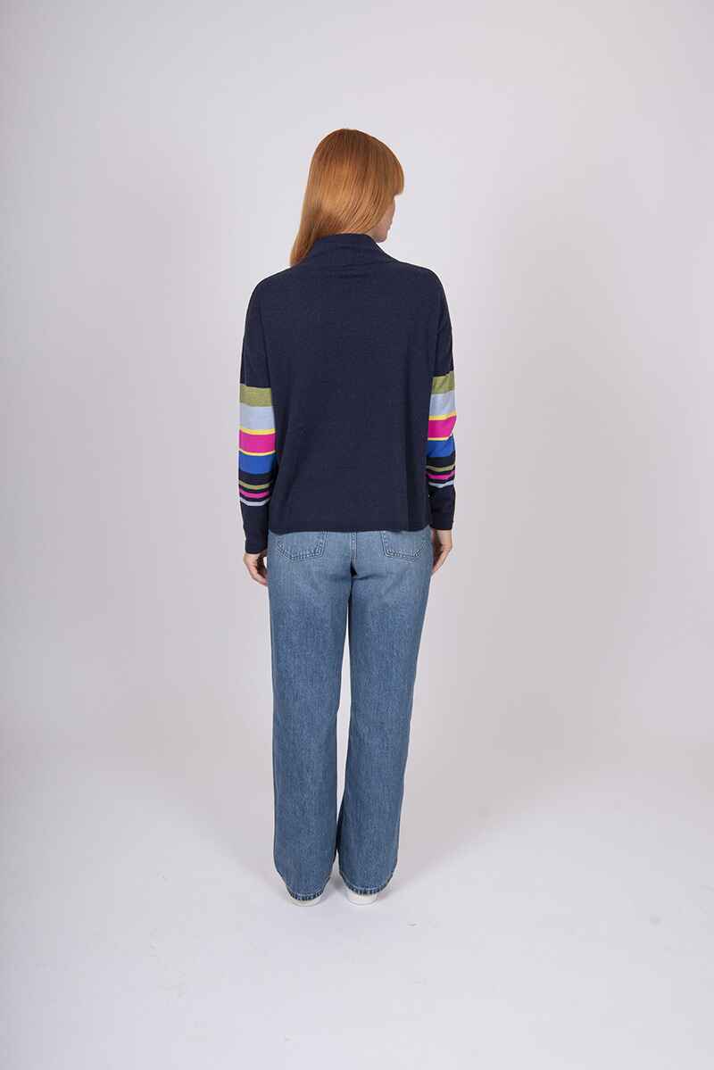 B&L Stripe Sleeve Pullover NavyCombo