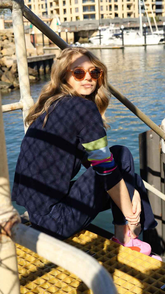 B&L Stripe Sleeve Pullover NavyCombo