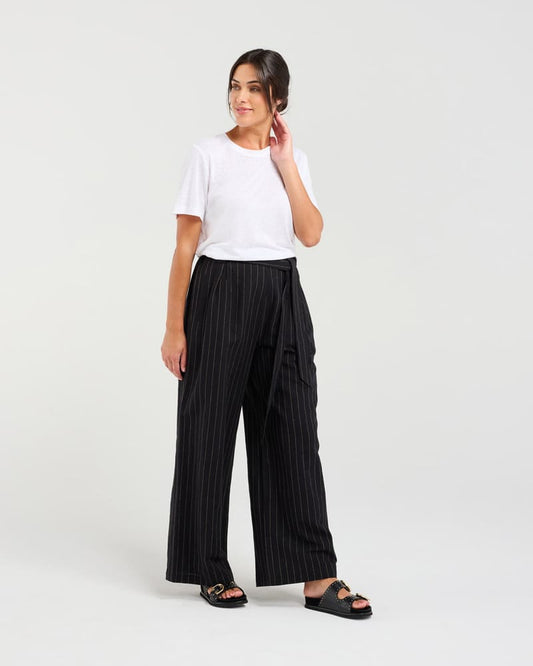 BLACKSTONE Alaina Pinstripe Pants Black