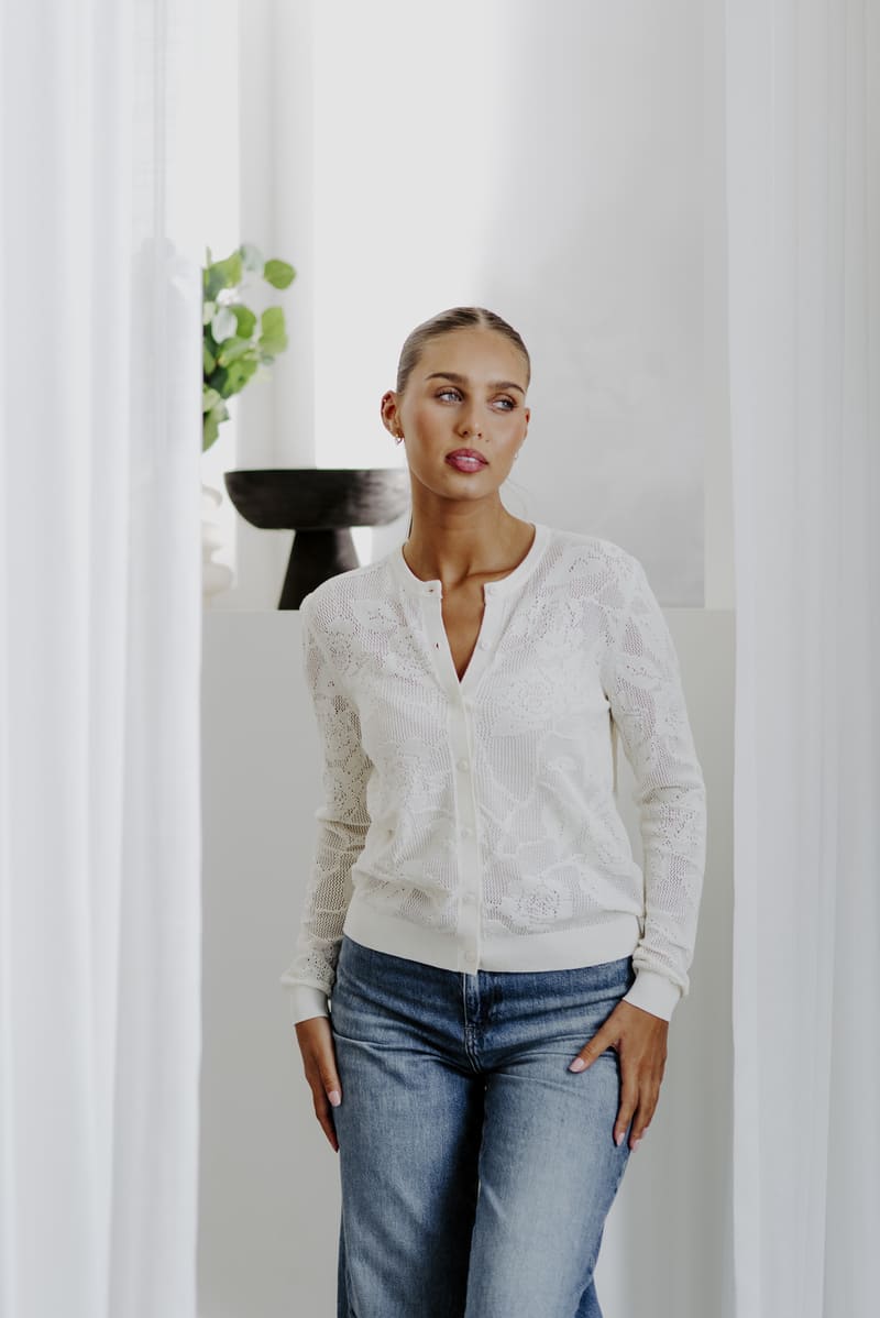 B&L Lace Knit Cardy Ivory