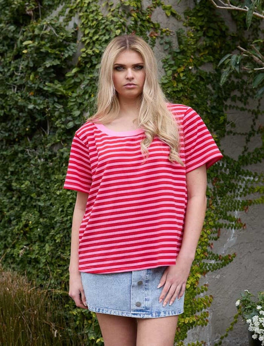 CHARLO Dolce Stripe Tee PinkRed