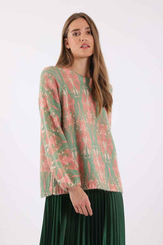 DIXIE RNeck Jumper Terracotta/Green