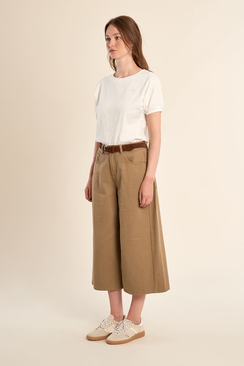 MOLLY BRACKEN Wide Cropped Pants Khaki