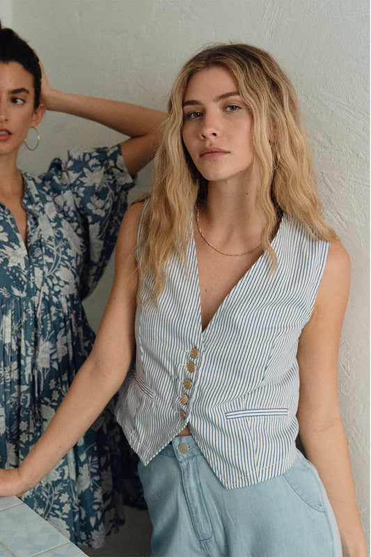 MOLLY BRACKEN Pinstripe Vest LtBlue