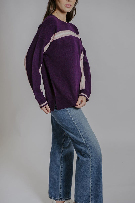 BELLA Yoke Stripe Pullover AubergineC