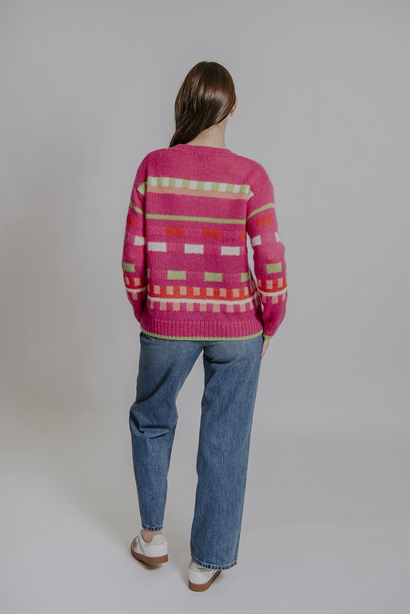 BELLA Geo Jacq Pullover Fuchsia