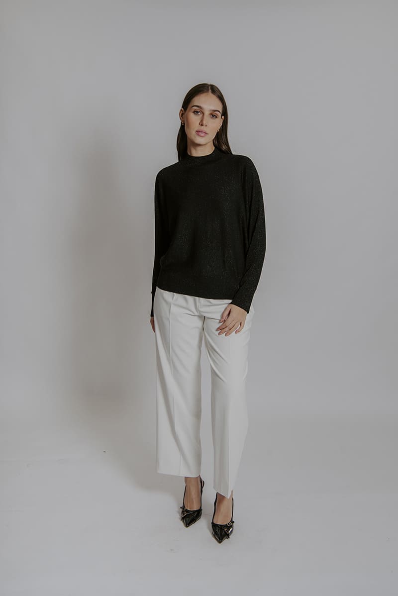 BELLA Dolman Lurex Pullover Black