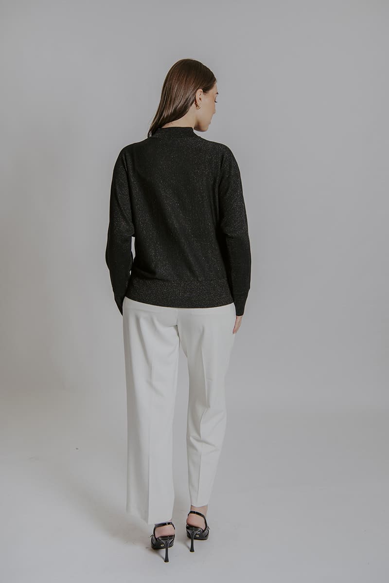 BELLA Dolman Lurex Pullover Black