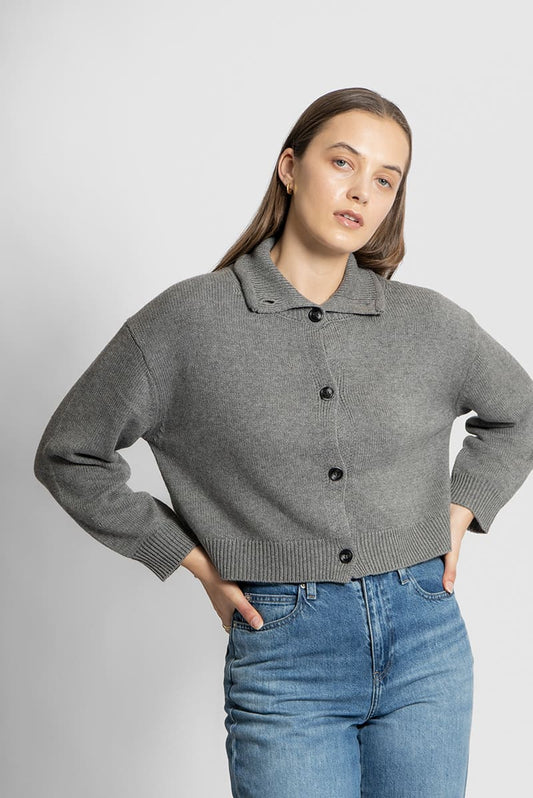 FIELDS FunnelN Cropped Cardy MGrey