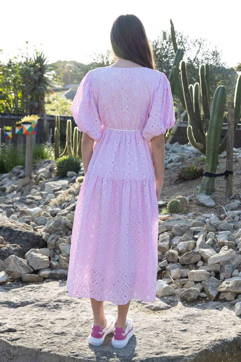CHARLO Faye Midi Dress Pink Stripe