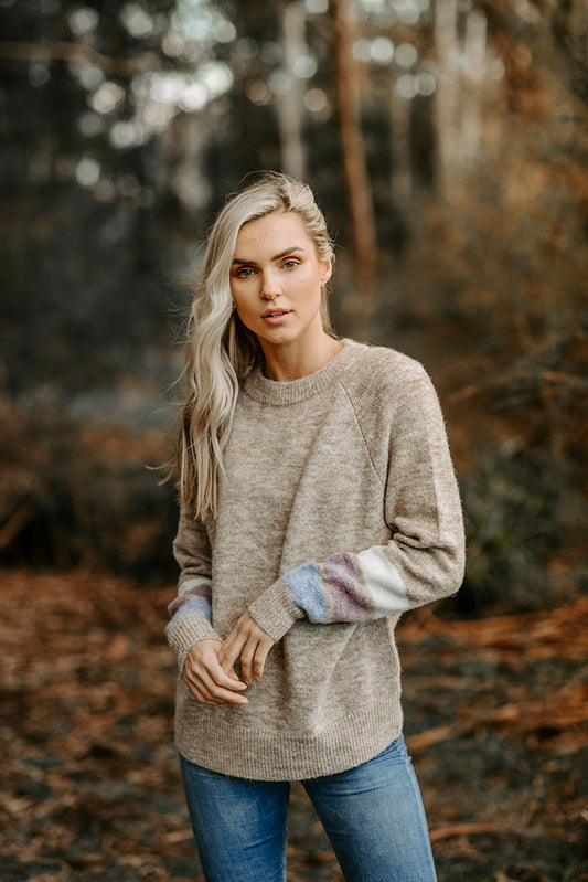 FIELDS Striped Keyhole Pullover Stone