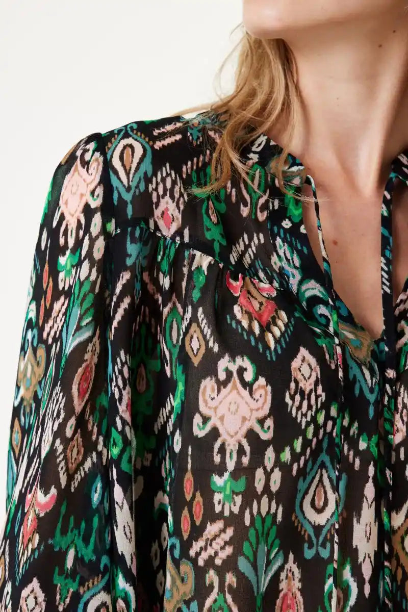 GARCIA Ikat Tie Blouse BlackMulti