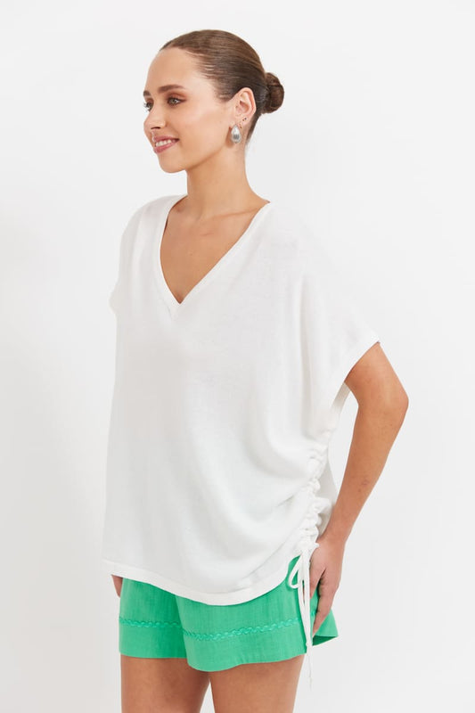 HAVEN Haiti Tie Knit Top White