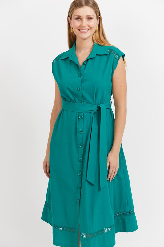 HAVEN Santos Shirt Dress Teal