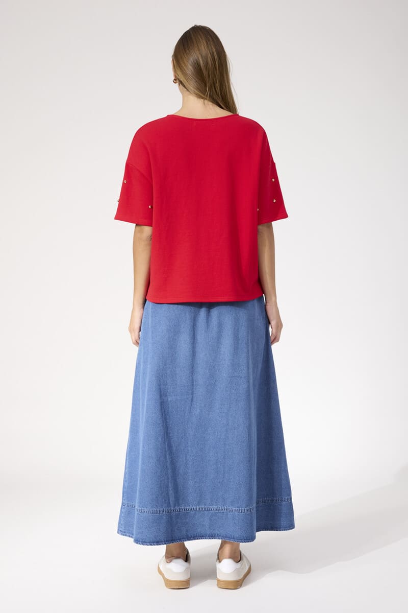 HAVEN Boston Studded Sweat Tee Red