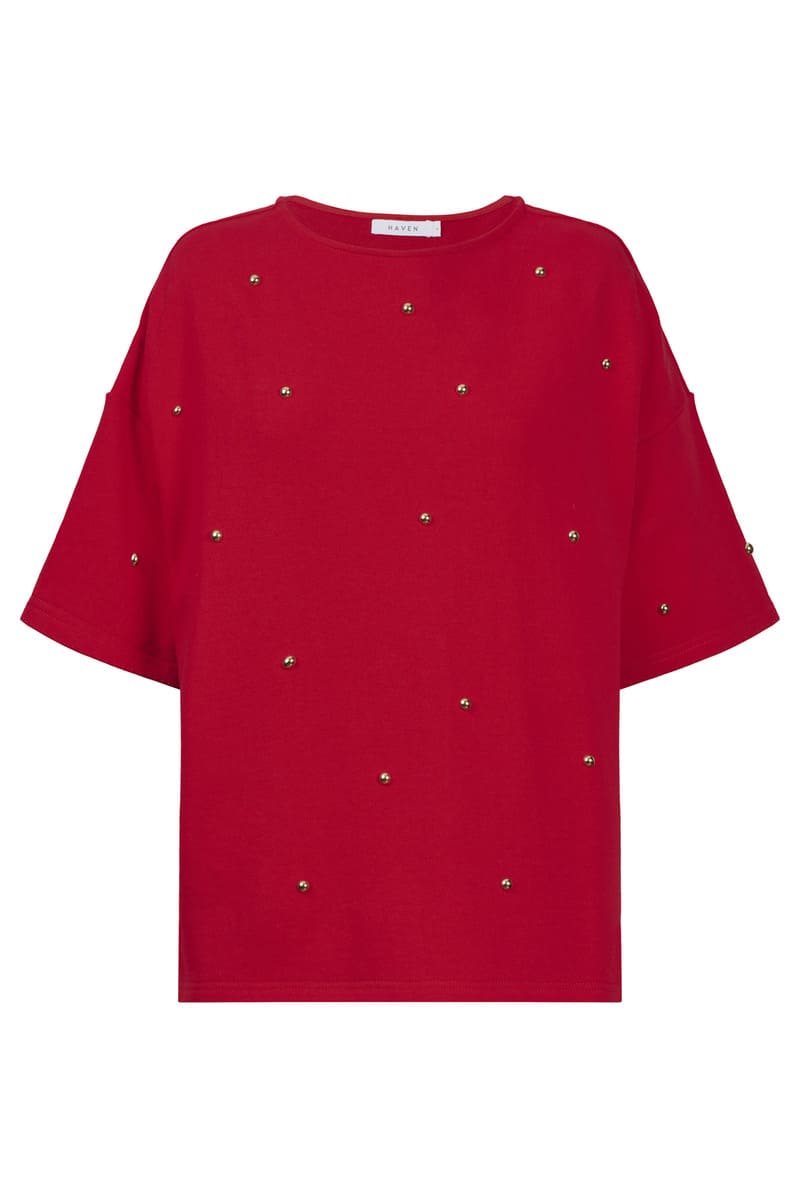 HAVEN Boston Studded Sweat Tee Red