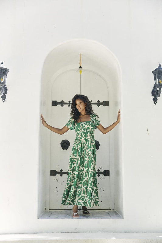HAVEN Congo Shirred Maxi Dress Palm