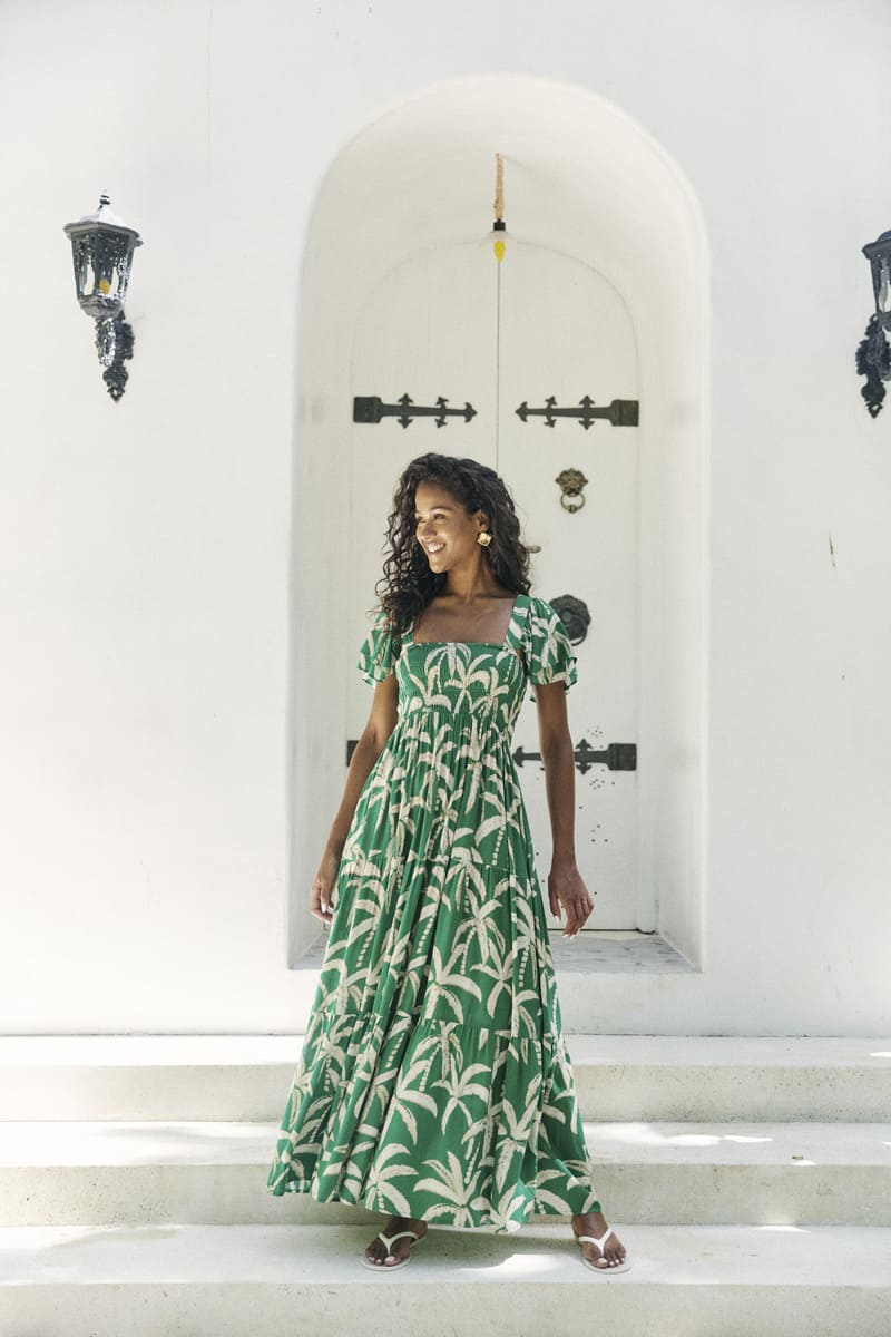 HAVEN Congo Shirred Maxi Dress Palm