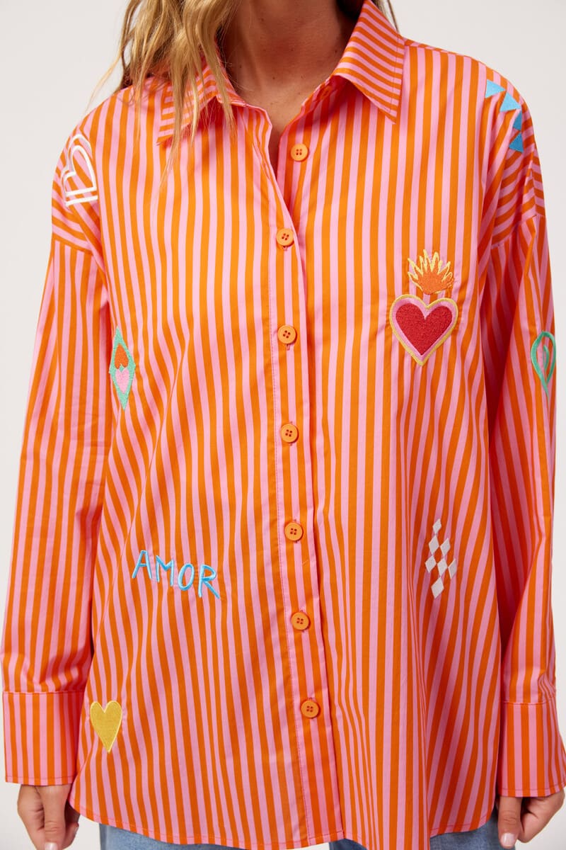 HAVEN Mykonos Emb Stripe Shirt Pink