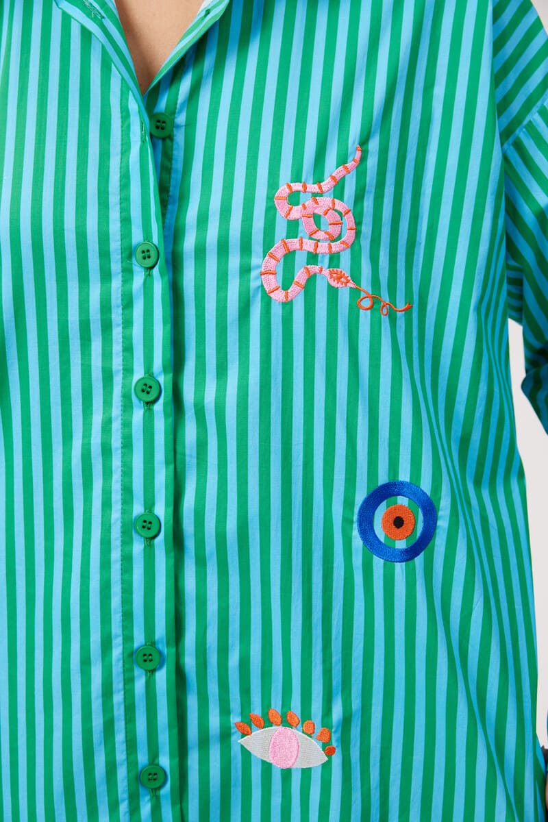 HAVEN Mykonos Emb Stripe Shirt Green