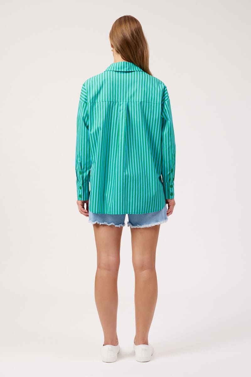 HAVEN Mykonos Emb Stripe Shirt Green