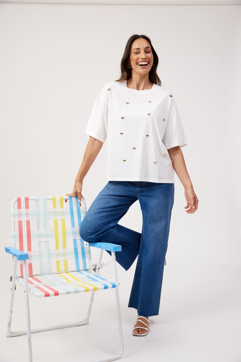 HAVEN Elba Heart Embell Tee White