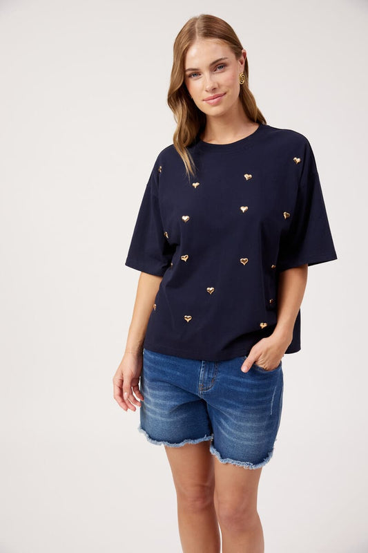 HAVEN Elba Heart Embell Tee Navy
