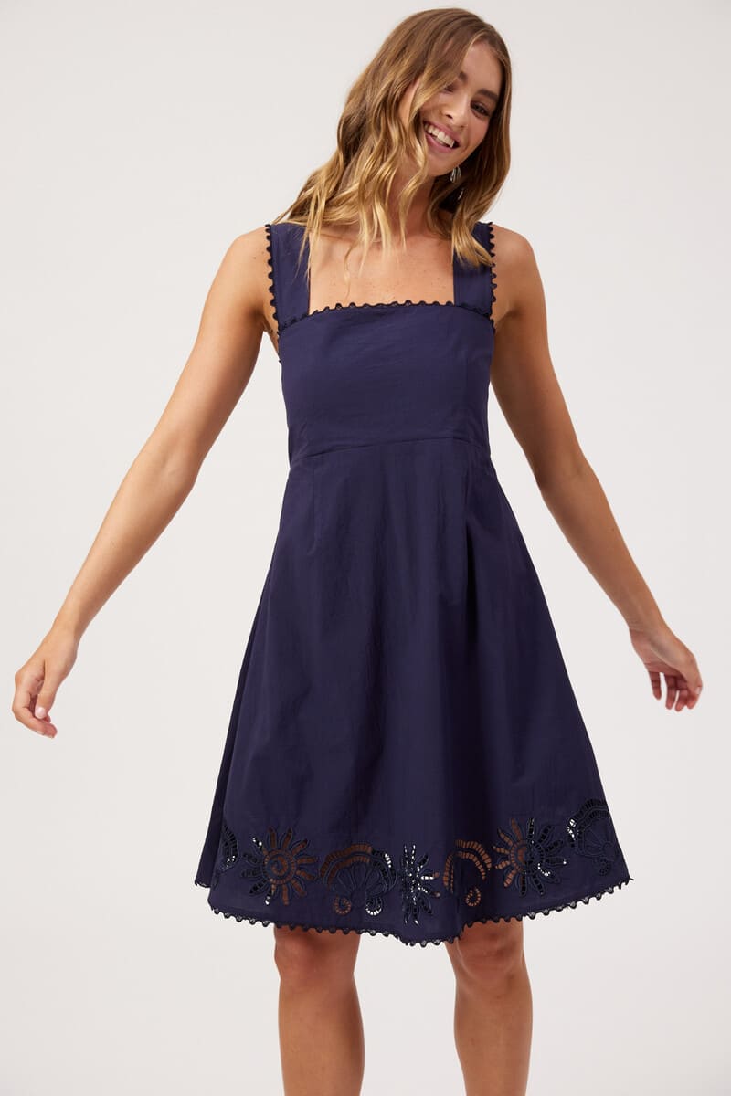 HAVEN Larissa Broderie Dress Navy