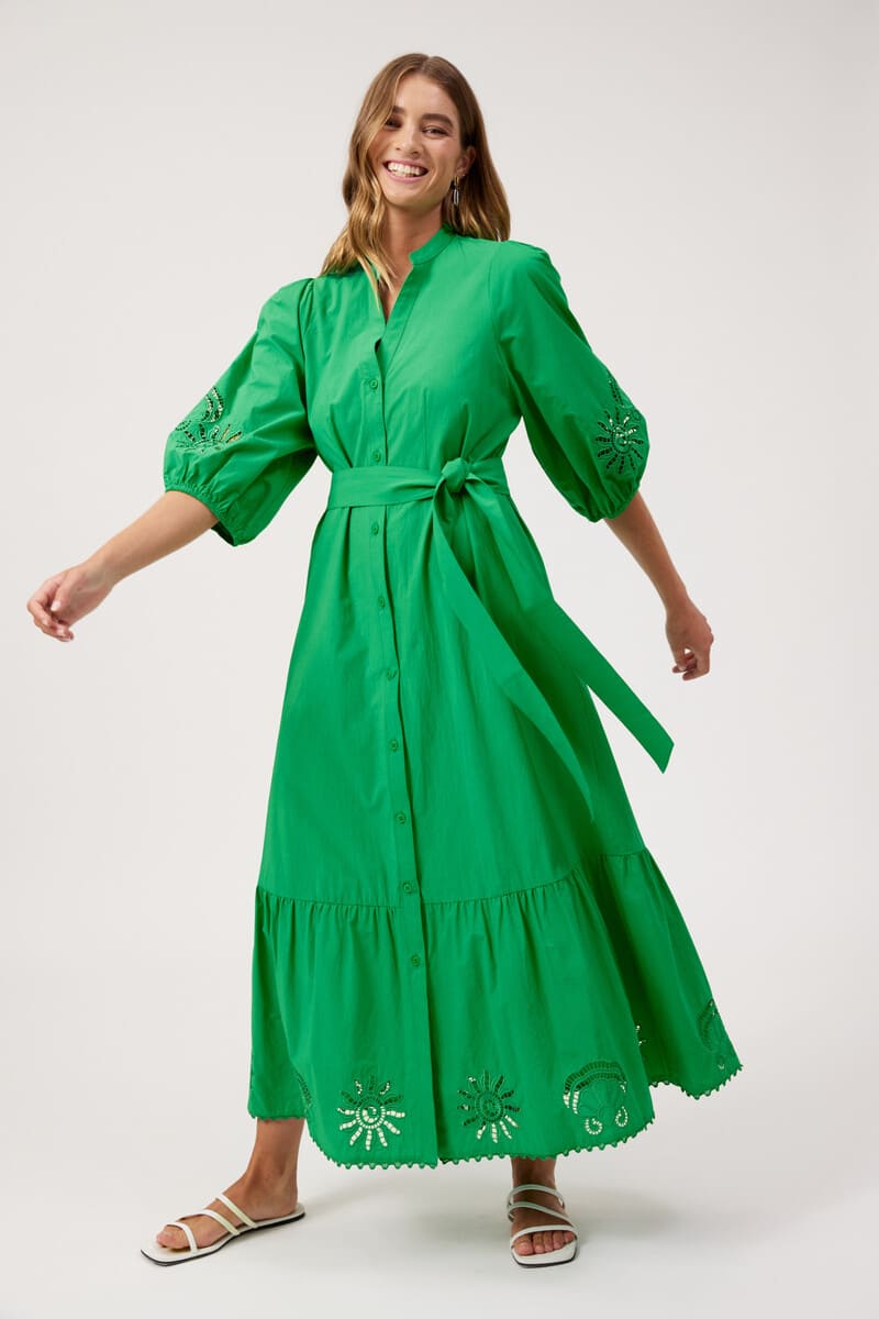HAVEN Larissa Broderie Maxi Dress Green