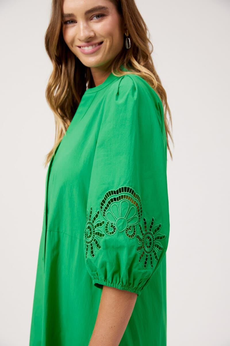 HAVEN Larissa Broderie Maxi Dress Green