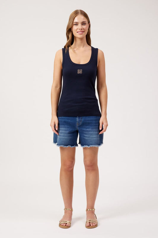 HAVEN Athens Embr Tank Top Navy
