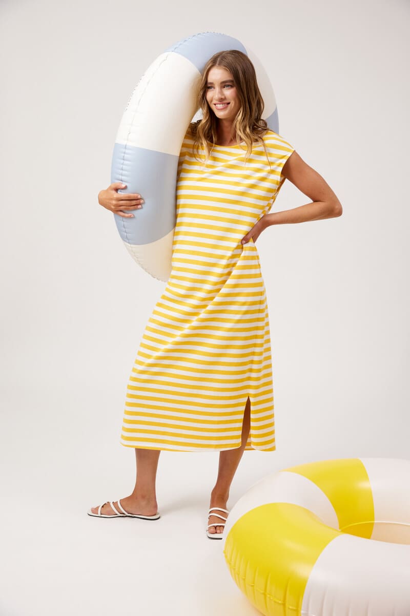 HAVEN Kos Stripe T-Shirt Dress Yellow