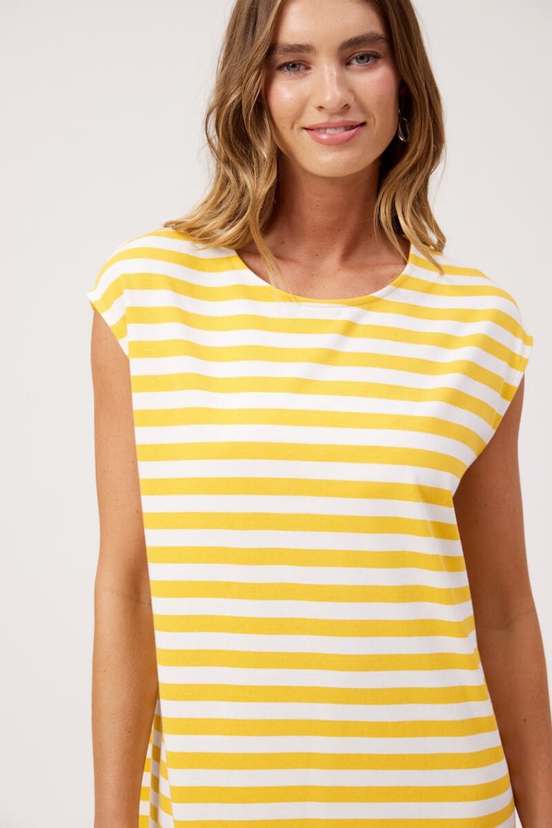 HAVEN Kos Stripe T-Shirt Dress Yellow
