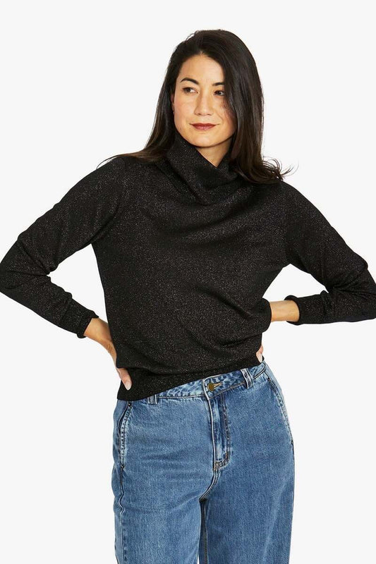 JUMP Metallic Cowl Pullover Black