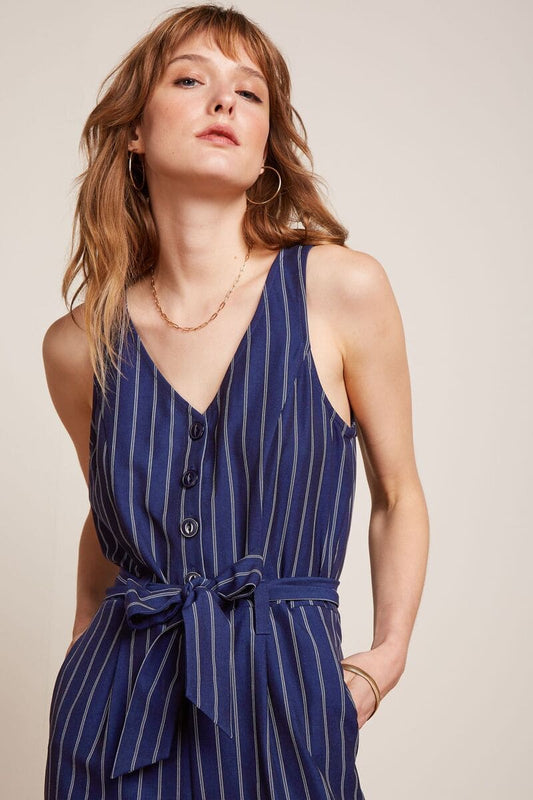 KING LOUIE Fiona Pinstripe Jumpsuit Blue