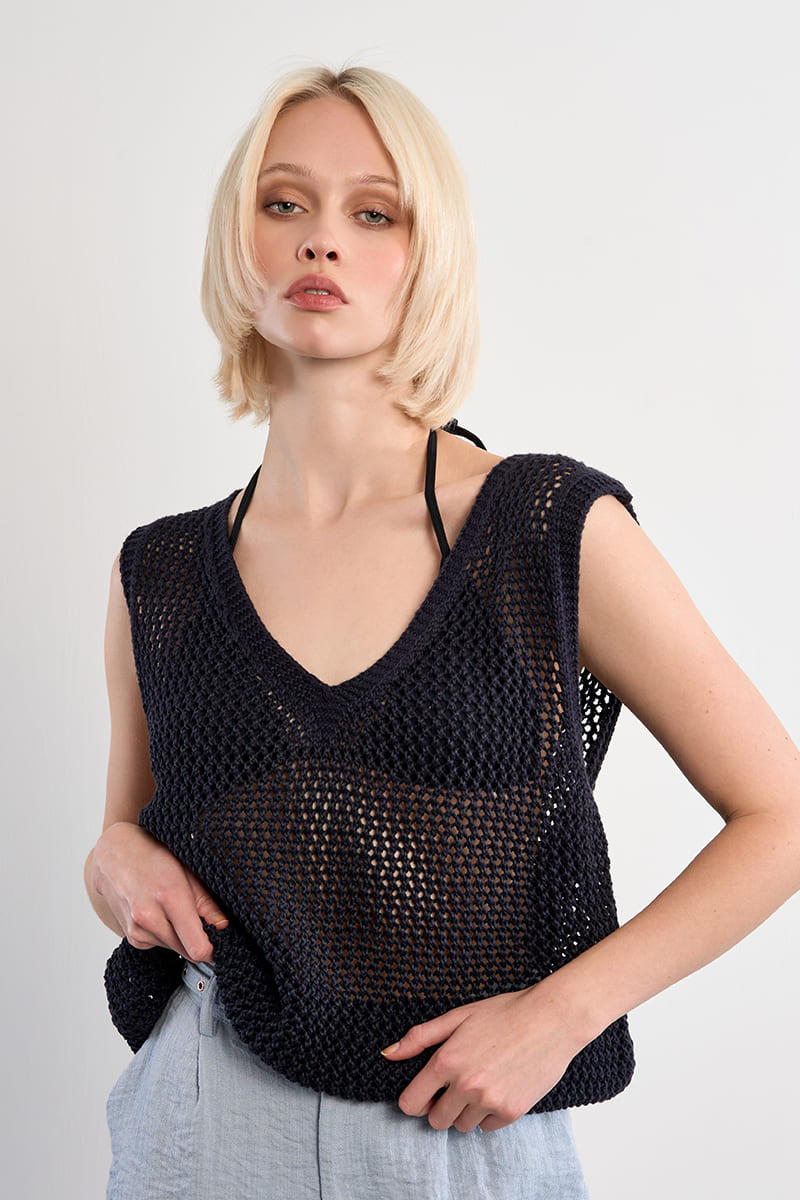 LILI SIDONIO Crochet Vest NavyBlue