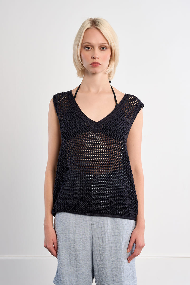 LILI SIDONIO Crochet Vest NavyBlue