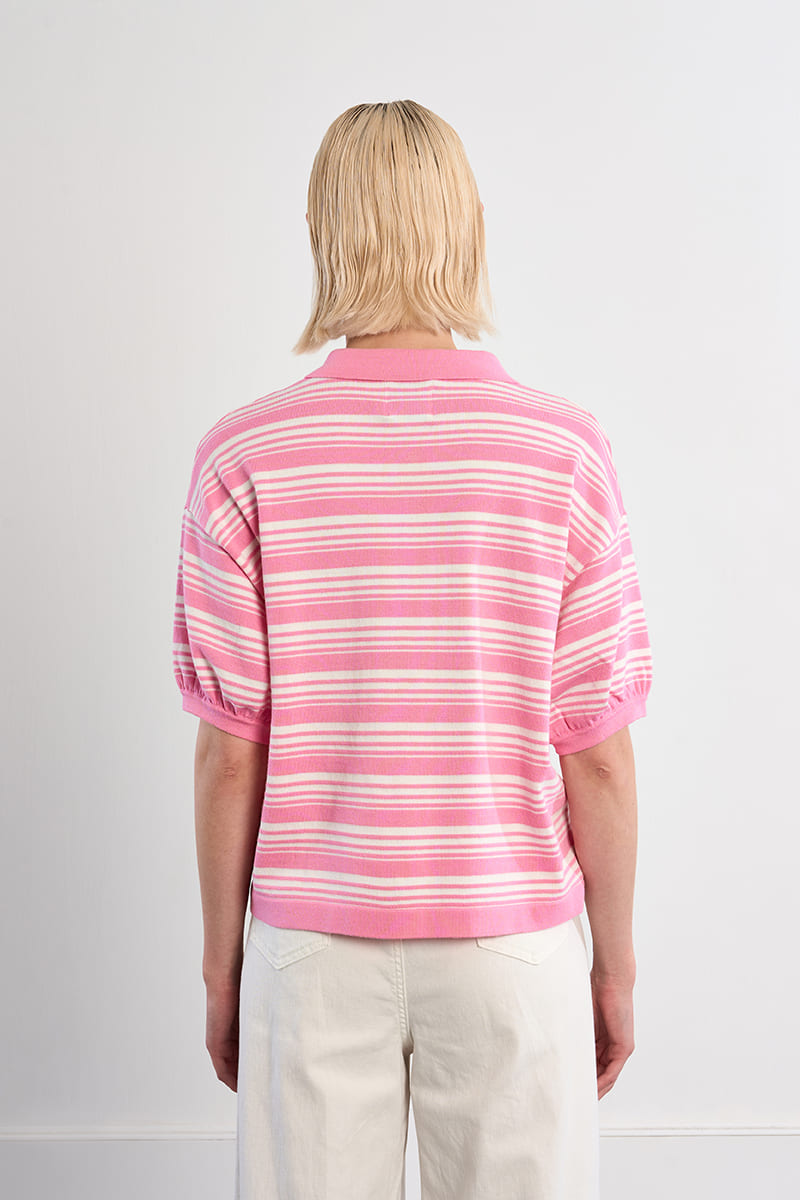 LILI SIDONIO Striped Polo Top Pink